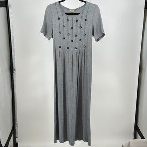 2010’s Teddi Navy‎ White Houndstooth Maxi Dress with Flower Embellishments